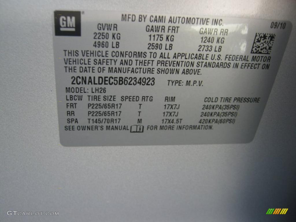 2011 Chevrolet Equinox LT Info Tag Photo #37821438