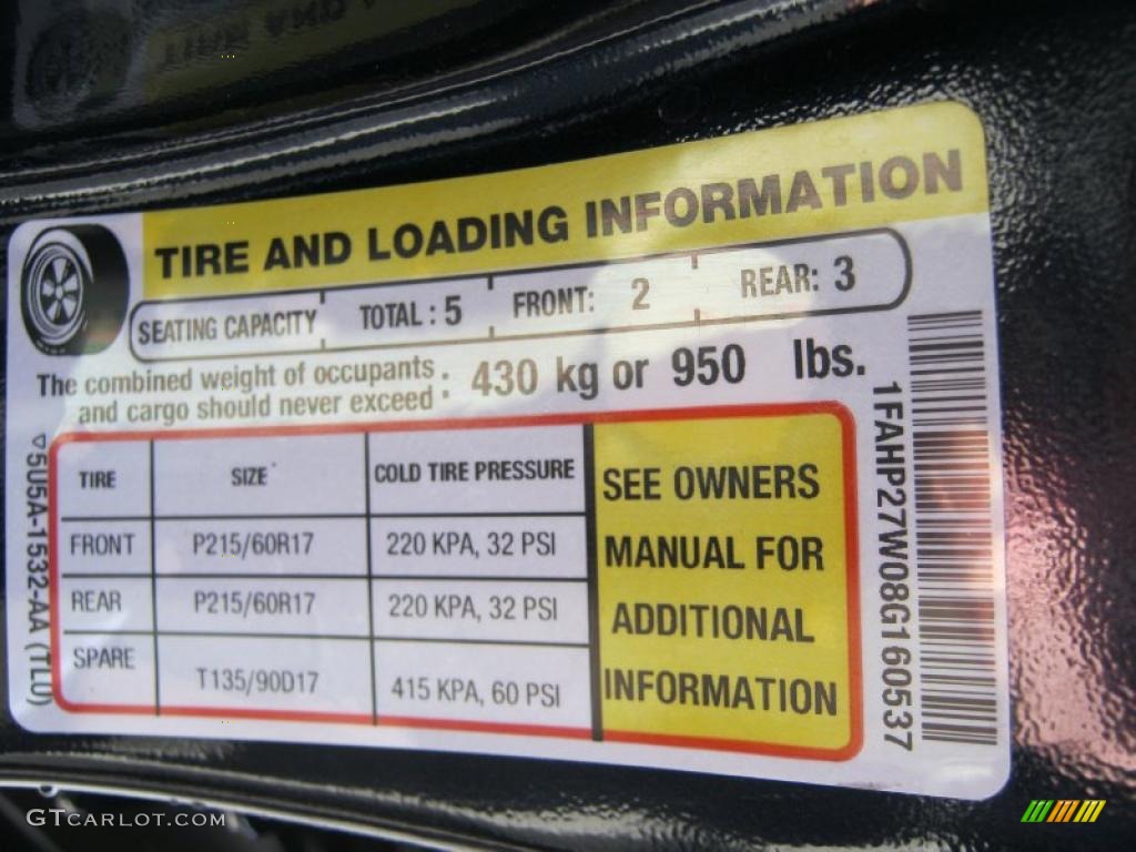 2008 Ford Taurus SEL AWD Info Tag Photo #37824878