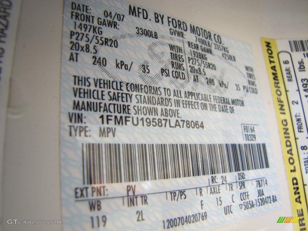 2007 Expedition Color Code PV for White Sand Tri Coat Metallic Photo #37836202
