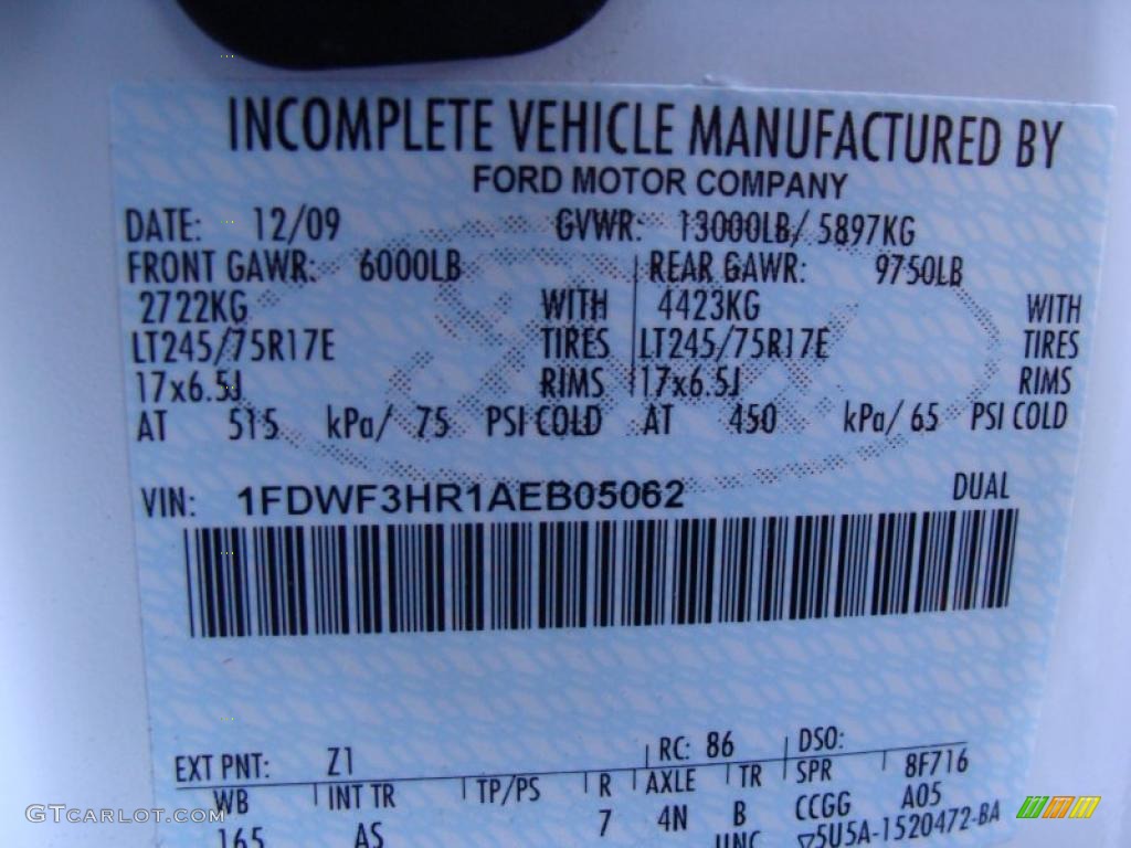 2010 Ford F350 Super Duty XL Regular Cab Chassis Color Code Photos