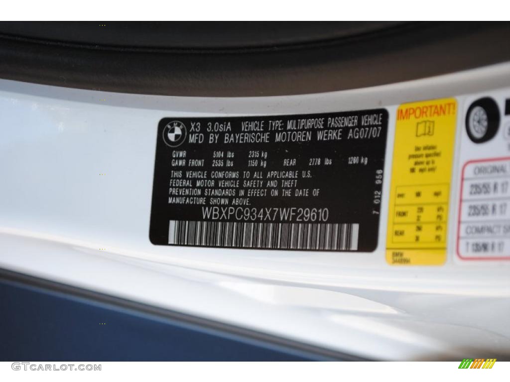 2007 BMW X3 3.0si Info Tag Photo #37840311