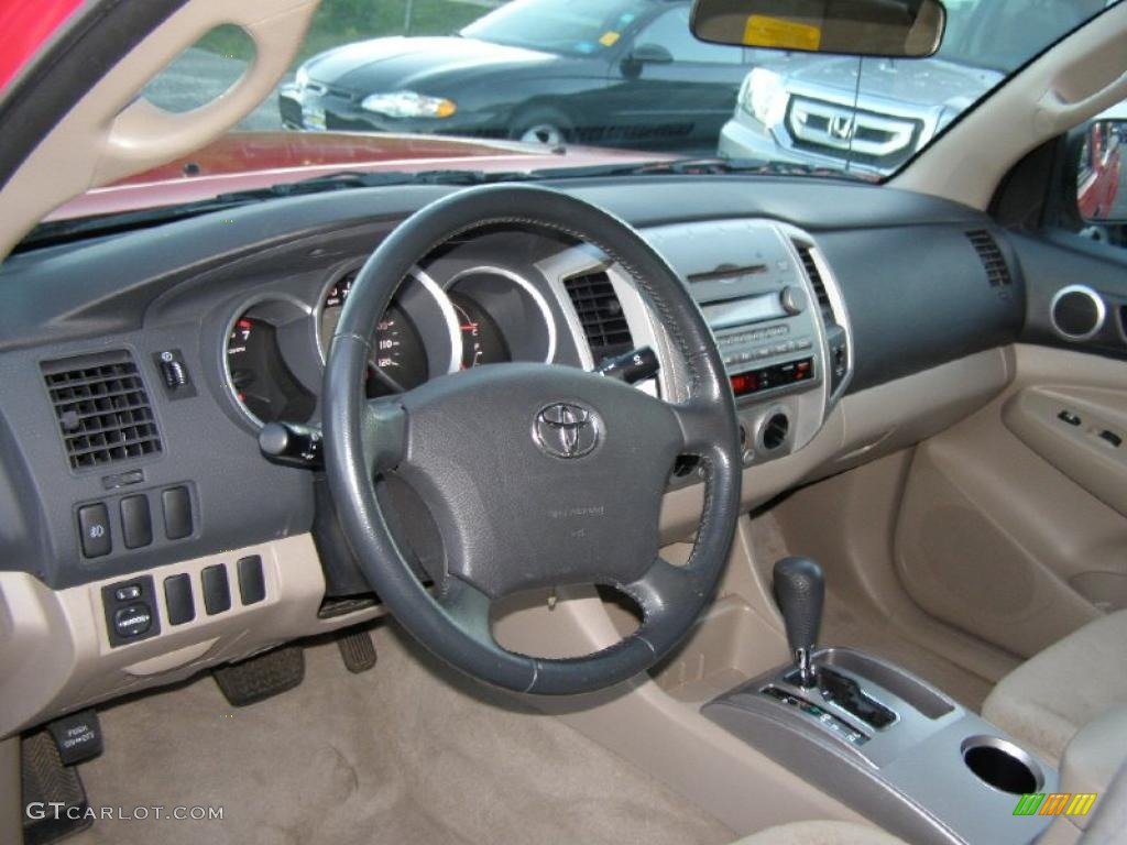 2007 Tacoma V6 PreRunner Access Cab - Impulse Red Pearl / Taupe photo #9