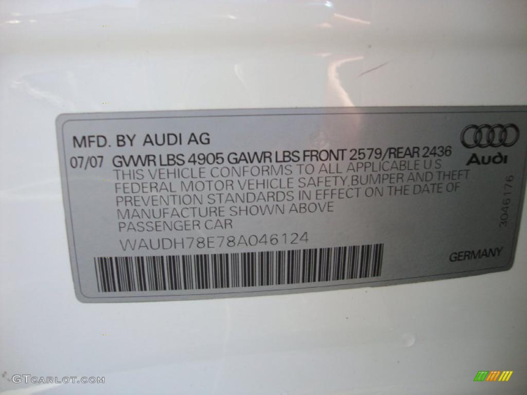 2008 Audi A4 3.2 Quattro S-Line Sedan Info Tag Photo #37848659