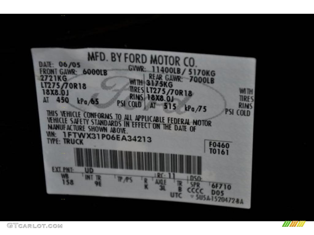 2006 F350 Super Duty Color Code UD for Black Photo #37849583