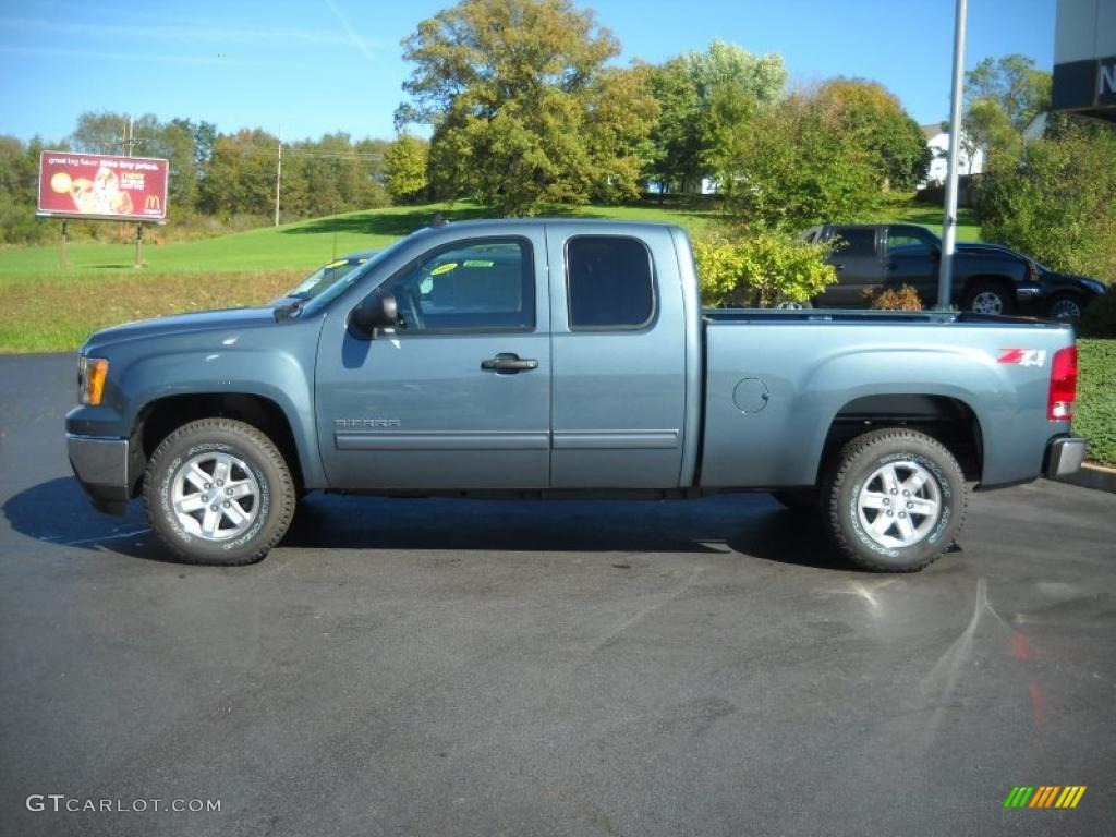 2011 Sierra 1500 SLE Extended Cab 4x4 - Stealth Gray Metallic / Ebony photo #6