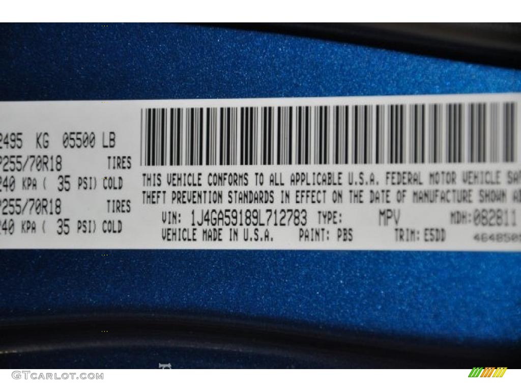 2009 Wrangler Unlimited Color Code PBS for Deep Water Blue Pearl Photo #37859555
