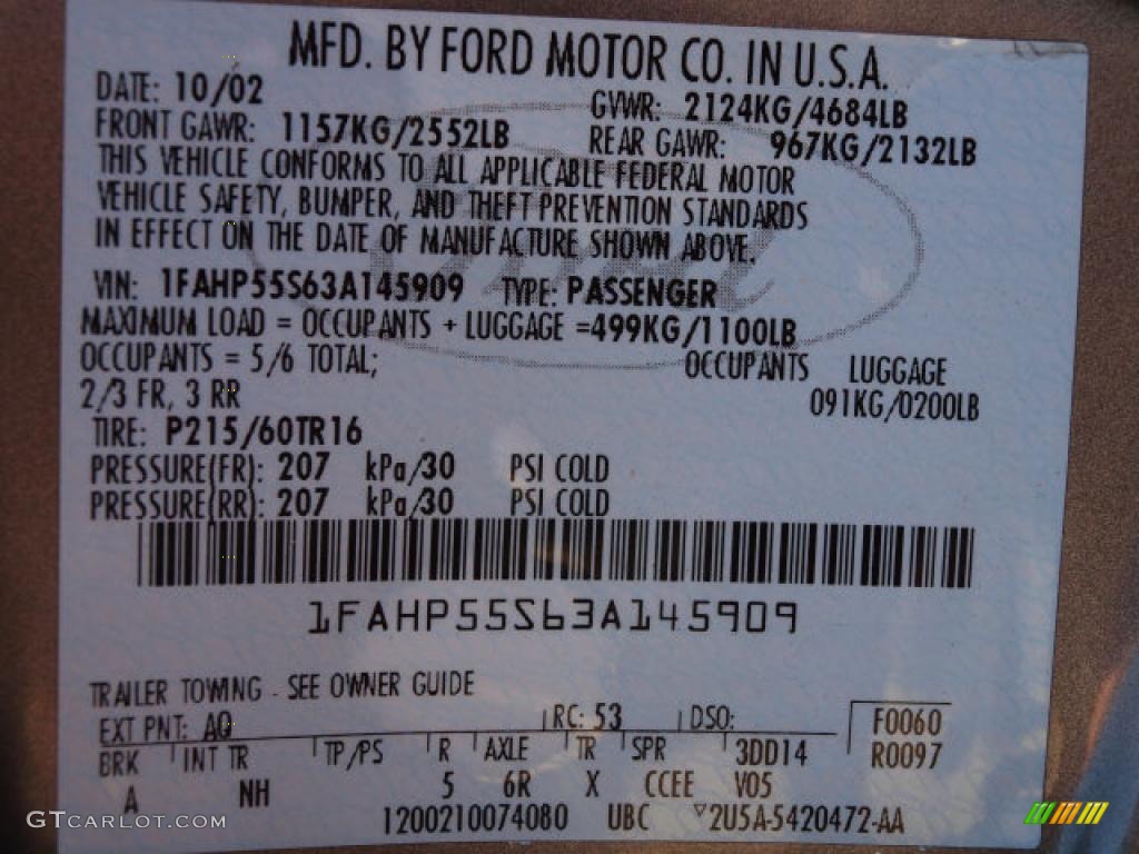 2003 Taurus Color Code AQ for Arizona Beige Metallic Photo #37859923