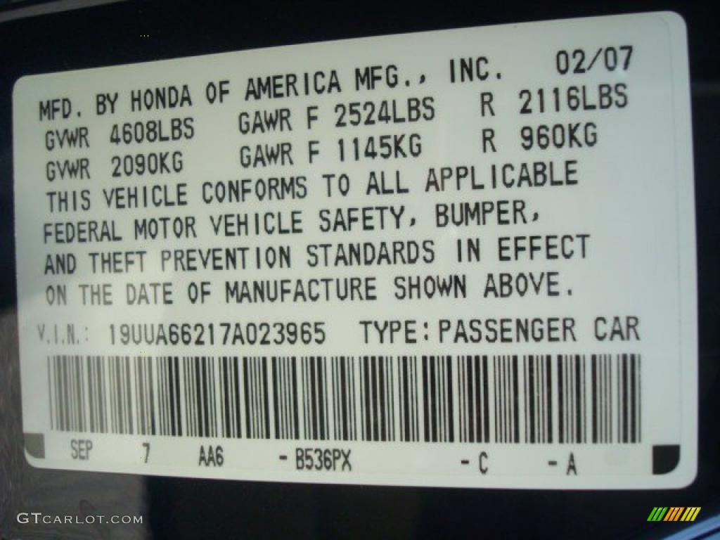 2007 TL Color Code B536PX for Royal Blue Pearl Photo #37861719