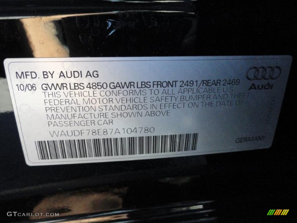 2007 Audi A4 2.0T quattro Sedan Info Tag Photo #37869260