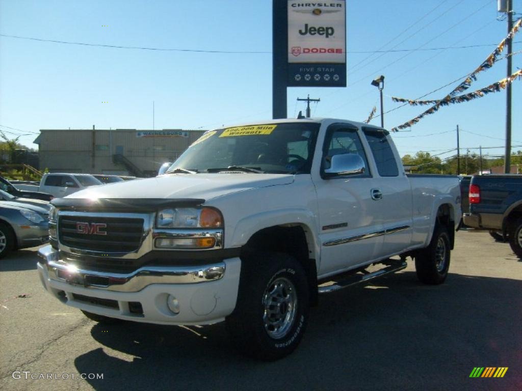 2006 Sierra 2500HD SLT Extended Cab 4x4 - Summit White / Dark Pewter photo #1