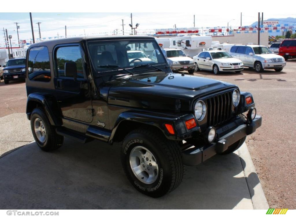 2002 Wrangler Sahara 4x4 - Black / Camel Beige/Dark Green photo #2