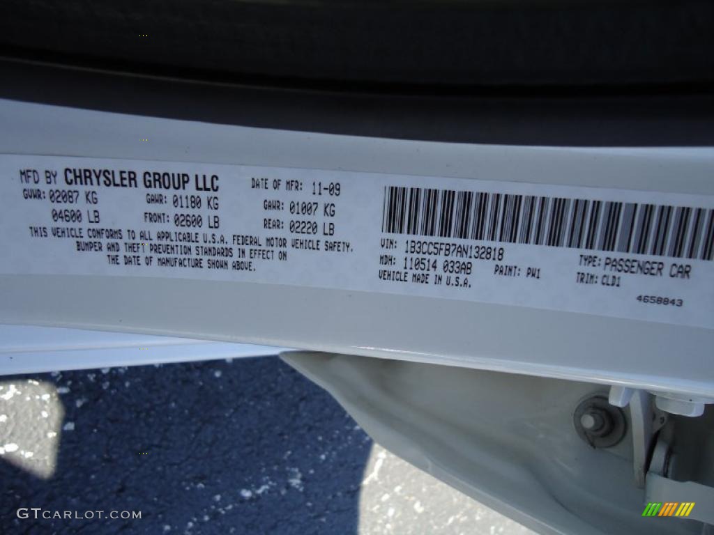 2010 Avenger Color Code PW1 for Stone White Photo #37874104