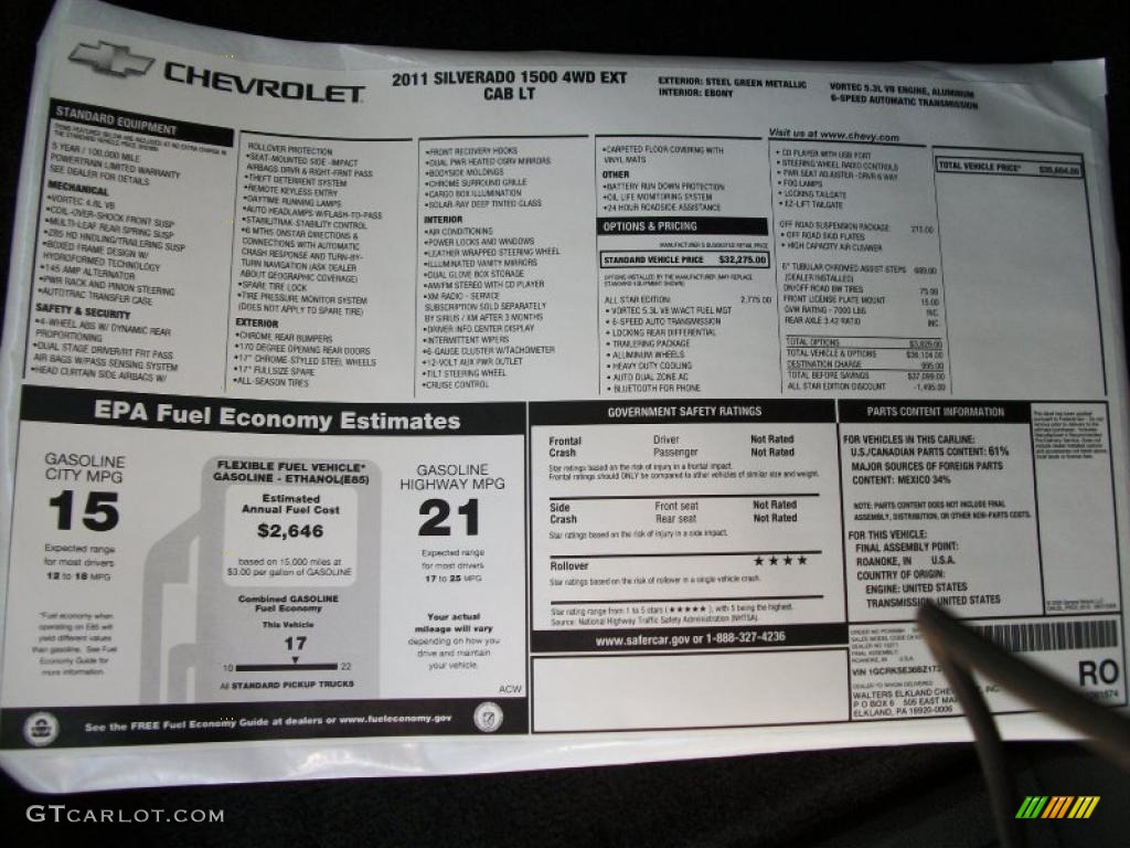 2011 Chevrolet Silverado 1500 LT Extended Cab 4x4 Window Sticker Photo #37875620