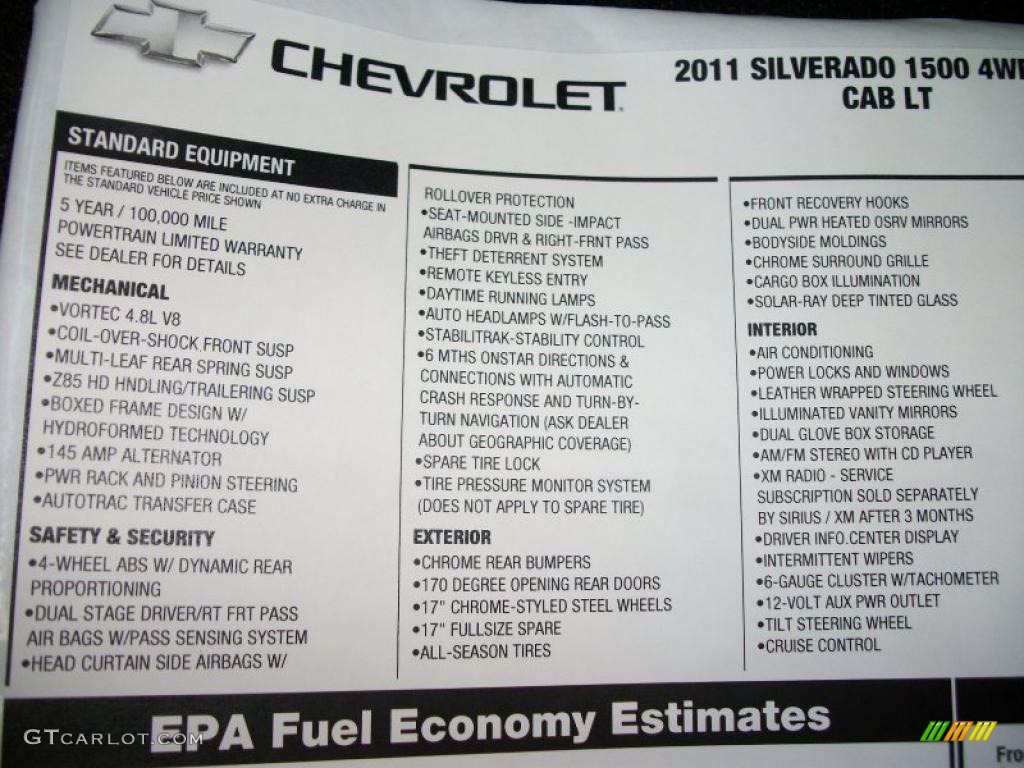 2011 Chevrolet Silverado 1500 LT Extended Cab 4x4 Window Sticker Photo #37875652