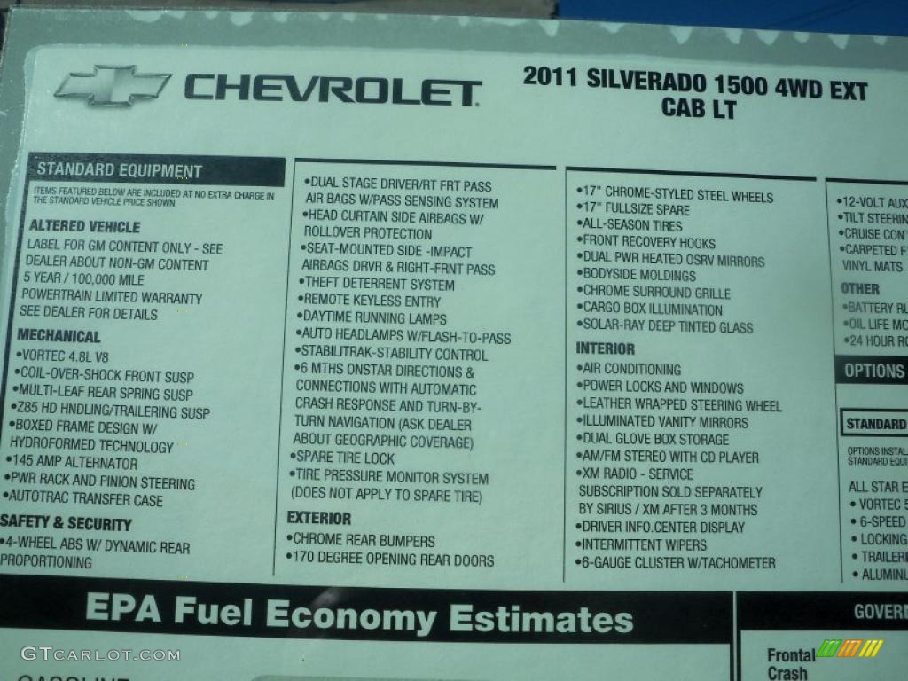 2011 Chevrolet Silverado 1500 LT Extended Cab 4x4 Window Sticker Photo #37876740