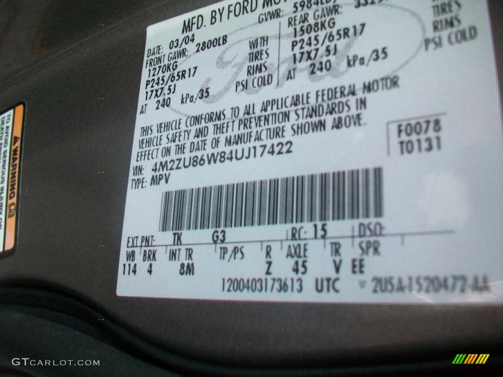 2004 Mountaineer Color Code TK for Mineral Gray Metallic Photo #37877736
