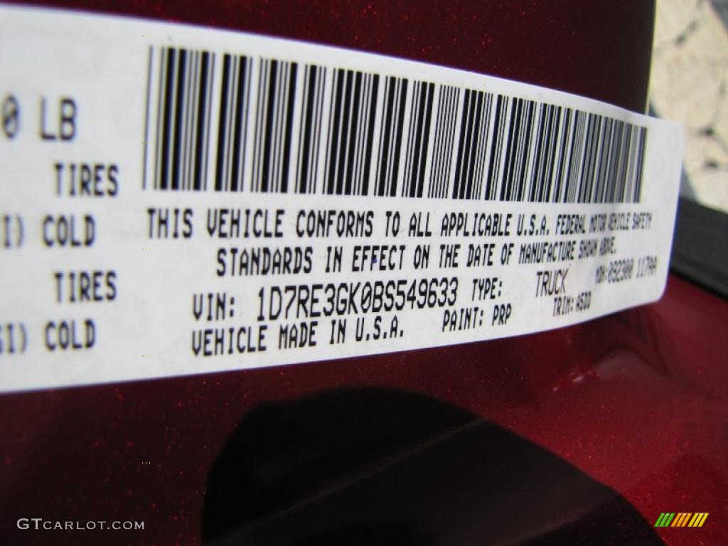 2011 Dakota Color Code PRP for Deep Cherry Red Crystal Pearl Photo #37880328