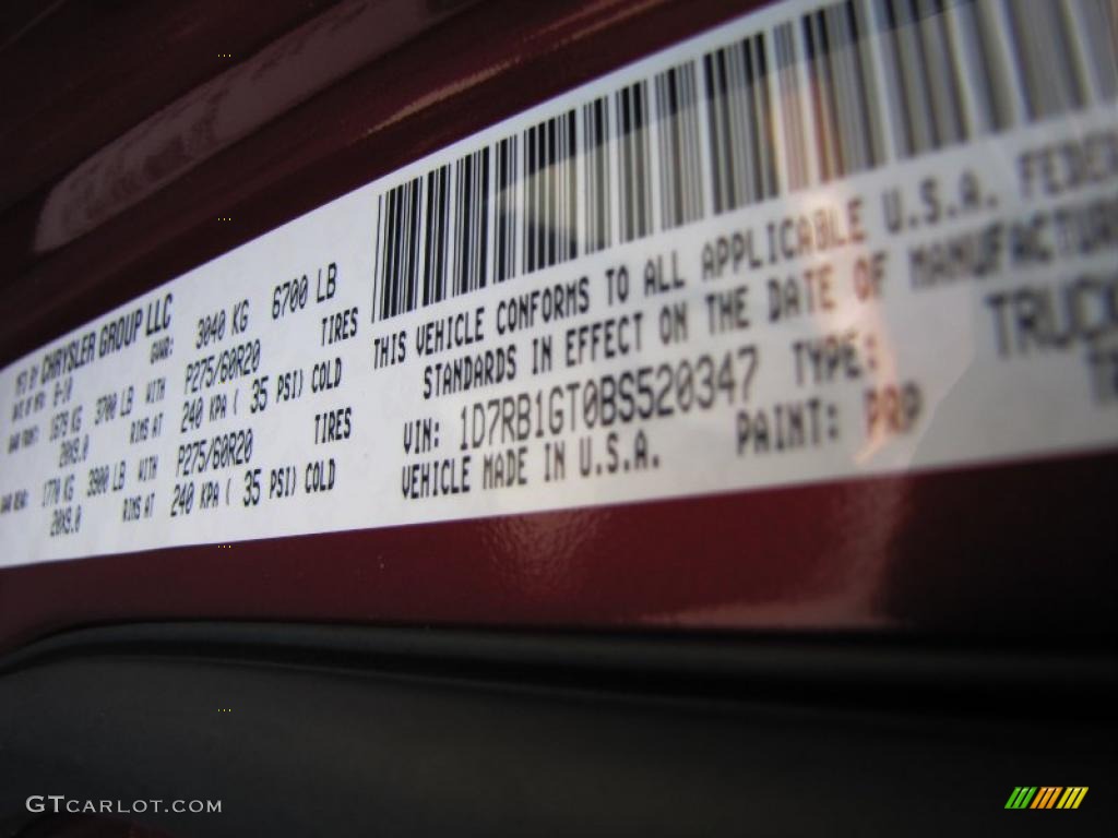 2011 Ram 1500 Color Code PRP for Deep Cherry Red Crystal Pearl Photo #37880516