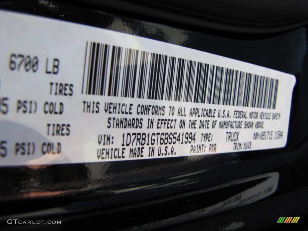 2011 Ram 1500 Color Code PXR for Brilliant Black Crystal Pearl Photo #37880936