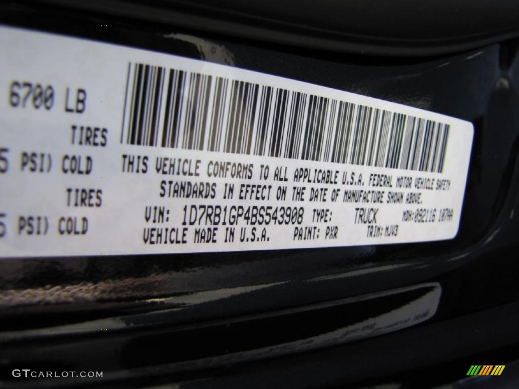 2011 Ram 1500 Color Code PXR for Brilliant Black Crystal Pearl Photo #37881168