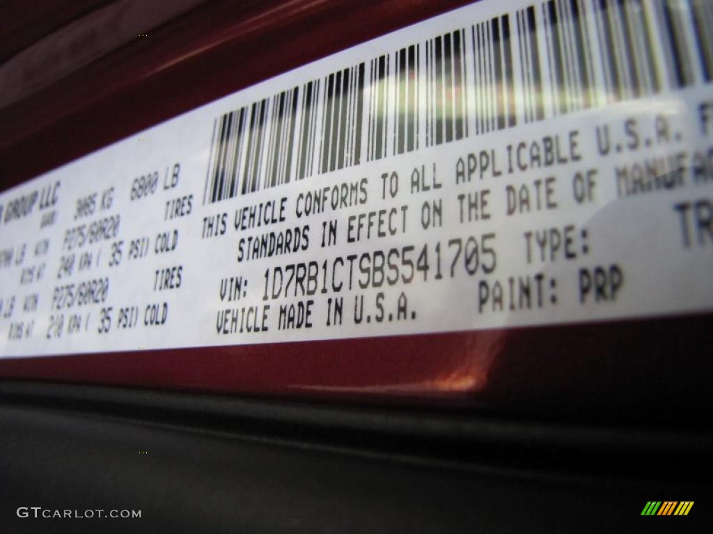 2011 Ram 1500 Color Code PRP for Deep Cherry Red Crystal Pearl Photo #37881888