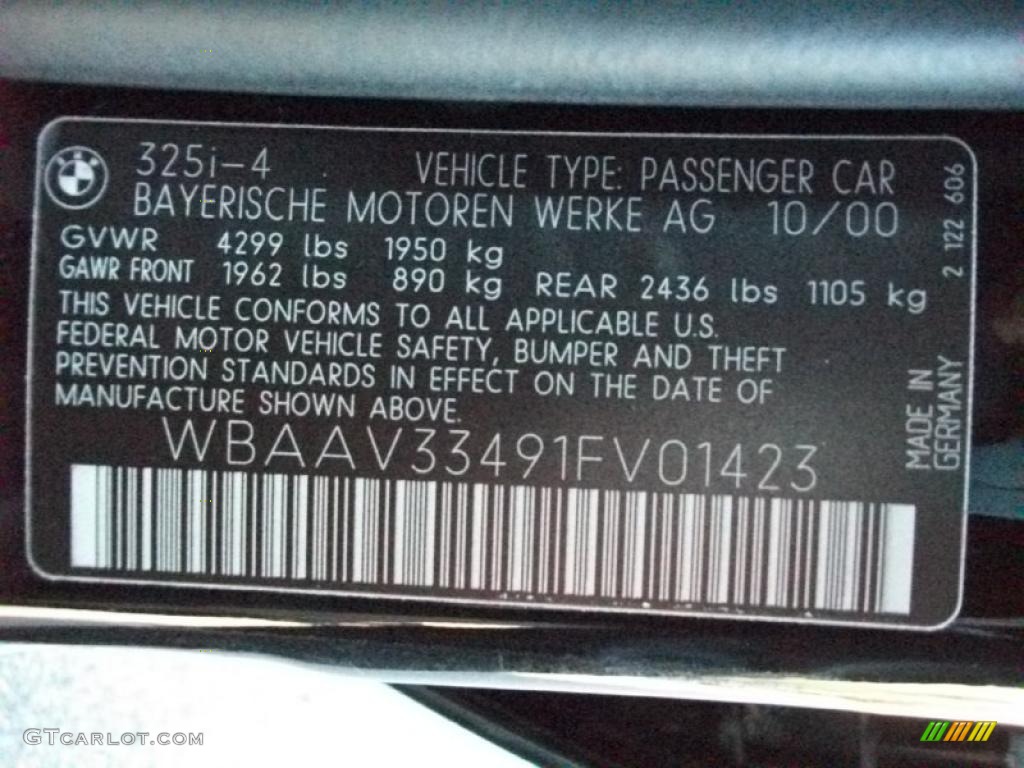 2001 BMW 3 Series 325i Sedan Info Tag Photo #37884624