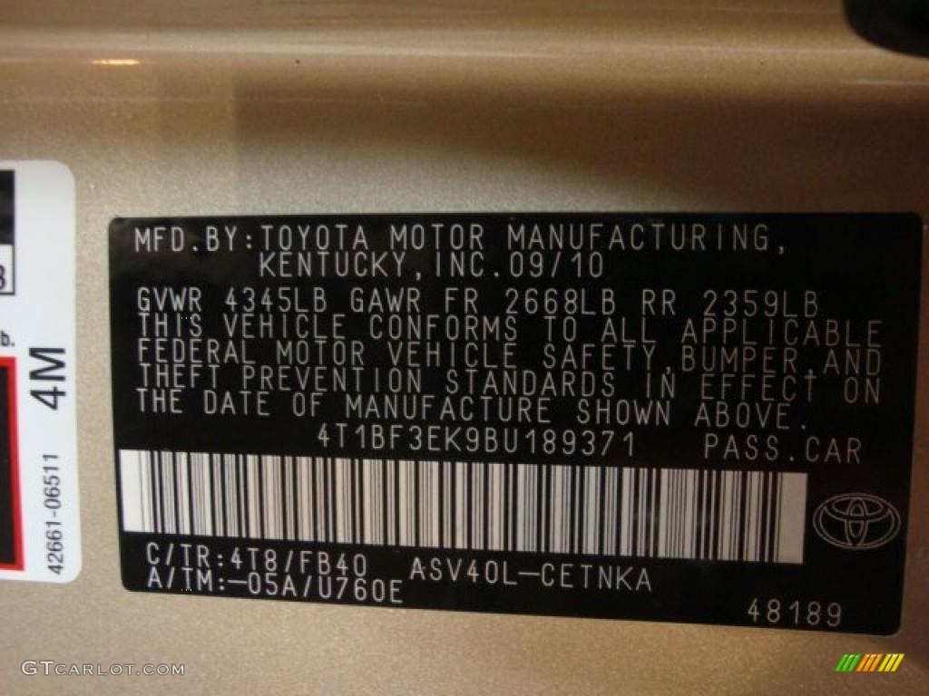 2011 Camry Color Code 4T8 for Sandy Beach Metallic Photo #37890932