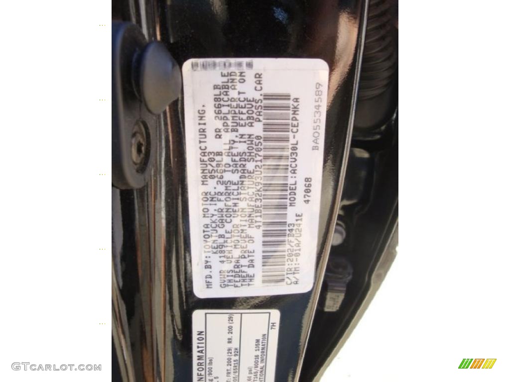 2003 Camry Color Code 202 for Black Photo #37892196