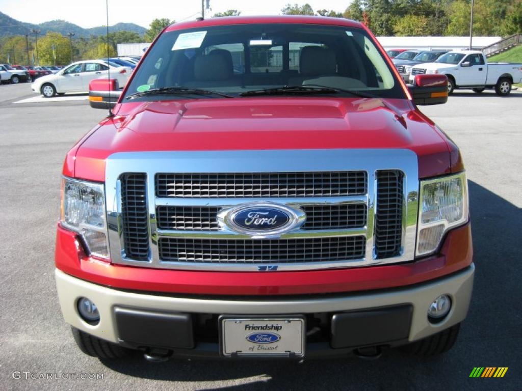 2010 F150 Lariat SuperCrew 4x4 - Red Candy Metallic / Tan photo #3