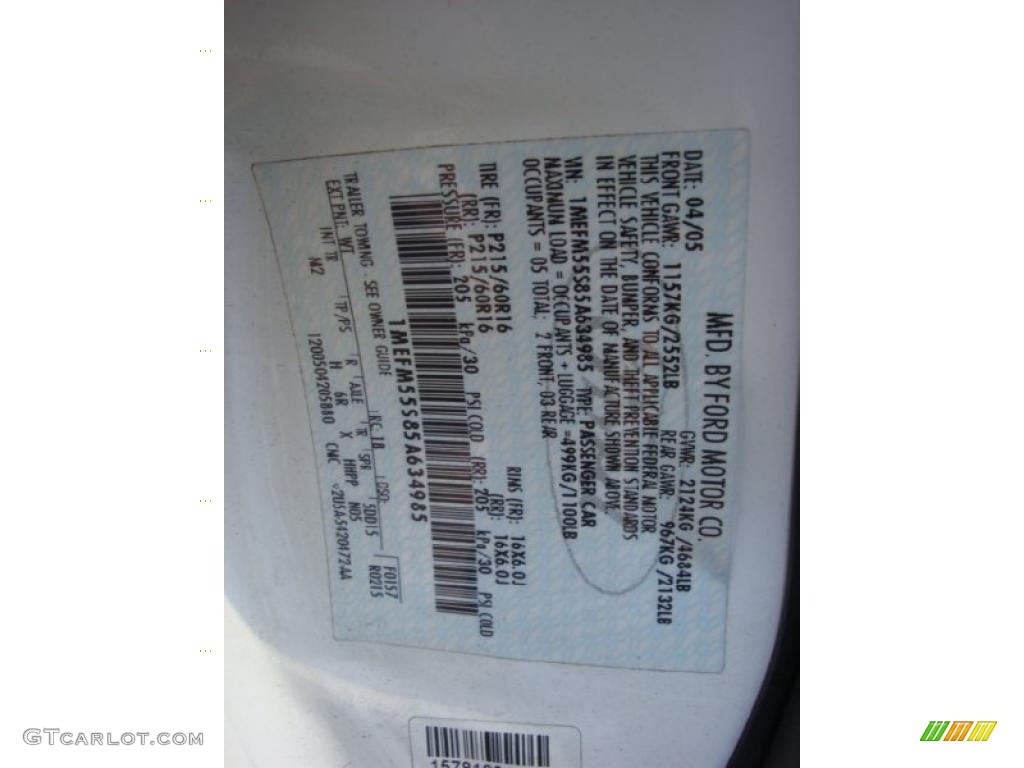 2005 Sable Color Code WT for Vibrant White Photo #37893860
