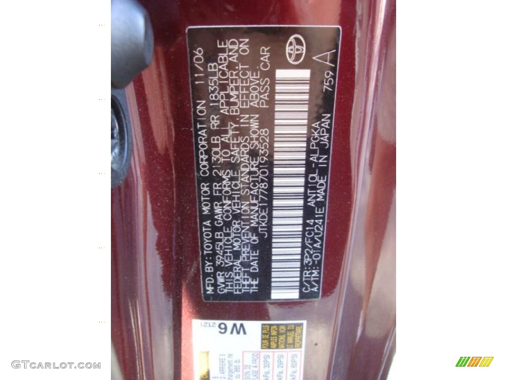 2007 tC Color Code 3P2 for Black Cherry Pearl Photo #37895116