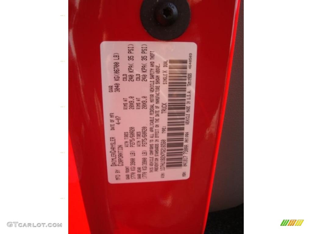 2007 Ram 1500 Color Code PR4 for Flame Red Photo #37895340