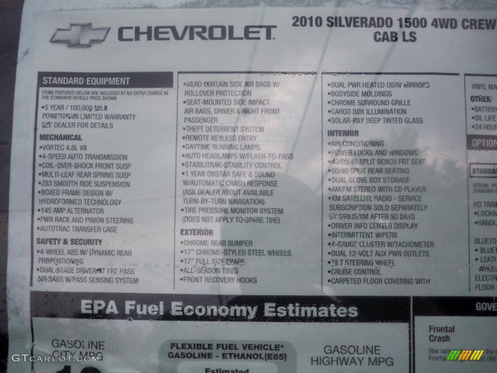 2010 Chevrolet Silverado 1500 LS Crew Cab 4x4 Window Sticker Photo #37901039