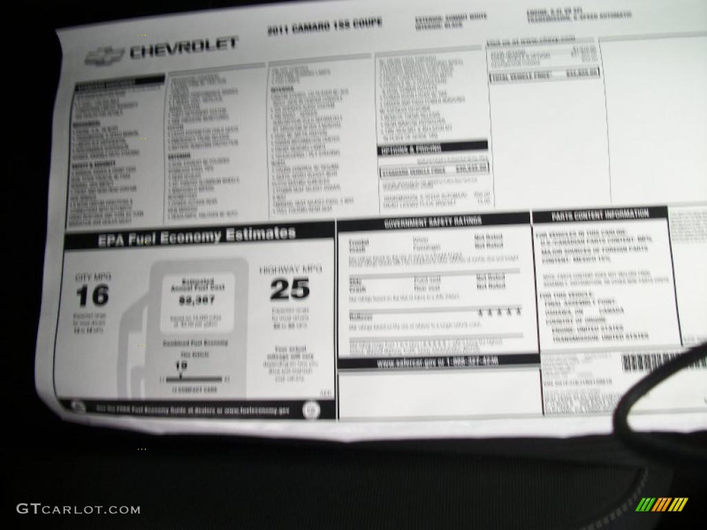2011 Chevrolet Camaro SS Coupe Window Sticker Photo #37901316
