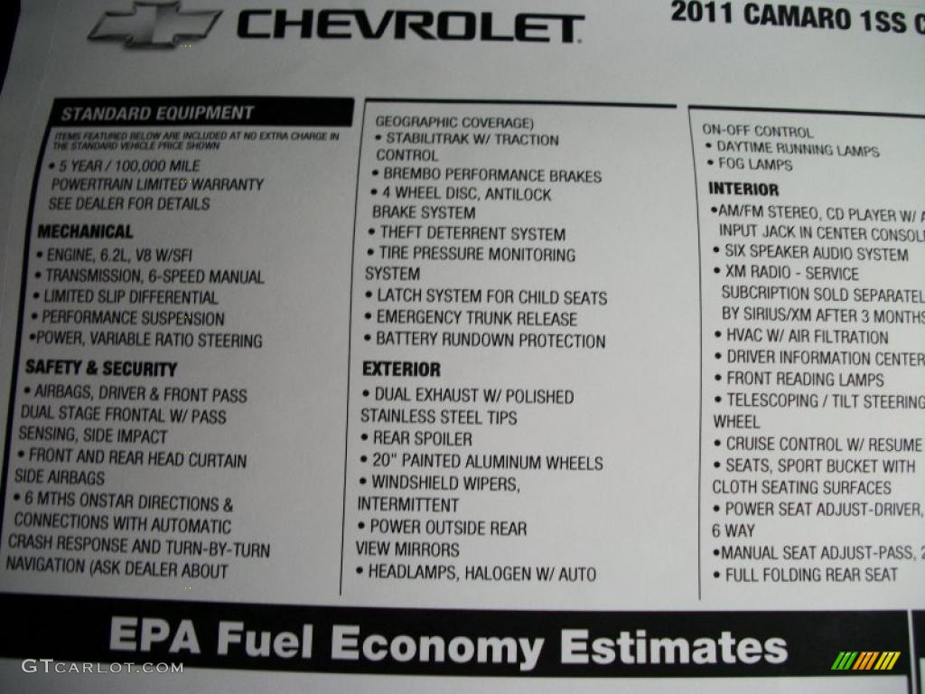2011 Chevrolet Camaro SS Coupe Window Sticker Photo #37901353