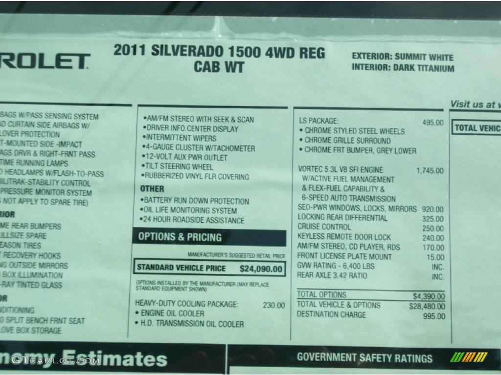 2011 Chevrolet Silverado 1500 LS Regular Cab 4x4 Window Sticker Photo #37901923
