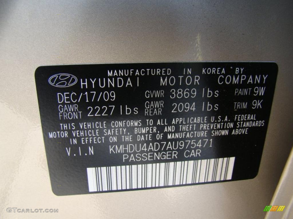 2010 Elantra Color Code 9W for Laguna Sand Photo #37902011