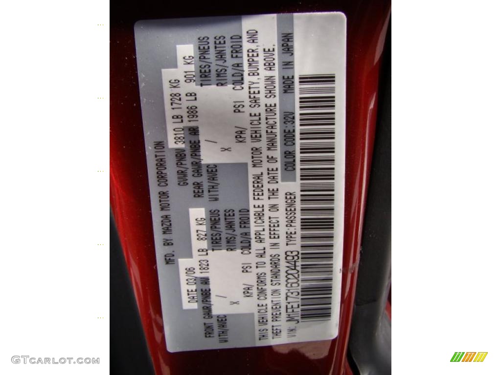 2006 RX-8 Color Code 32V for Copper Red Mica Photo #37904835