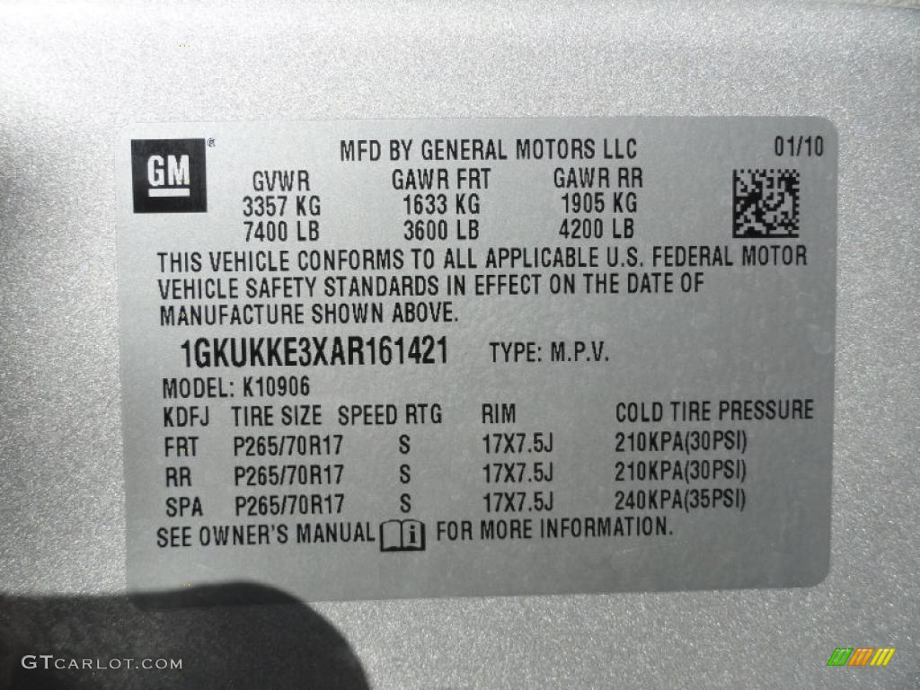 2010 GMC Yukon XL SLT 4x4 Info Tag Photo #37906467