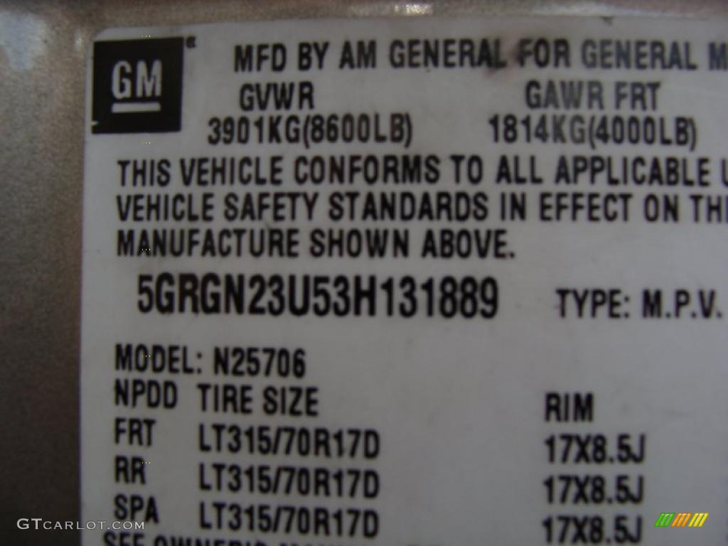 2003 Hummer H2 SUV Info Tag Photo #37909389
