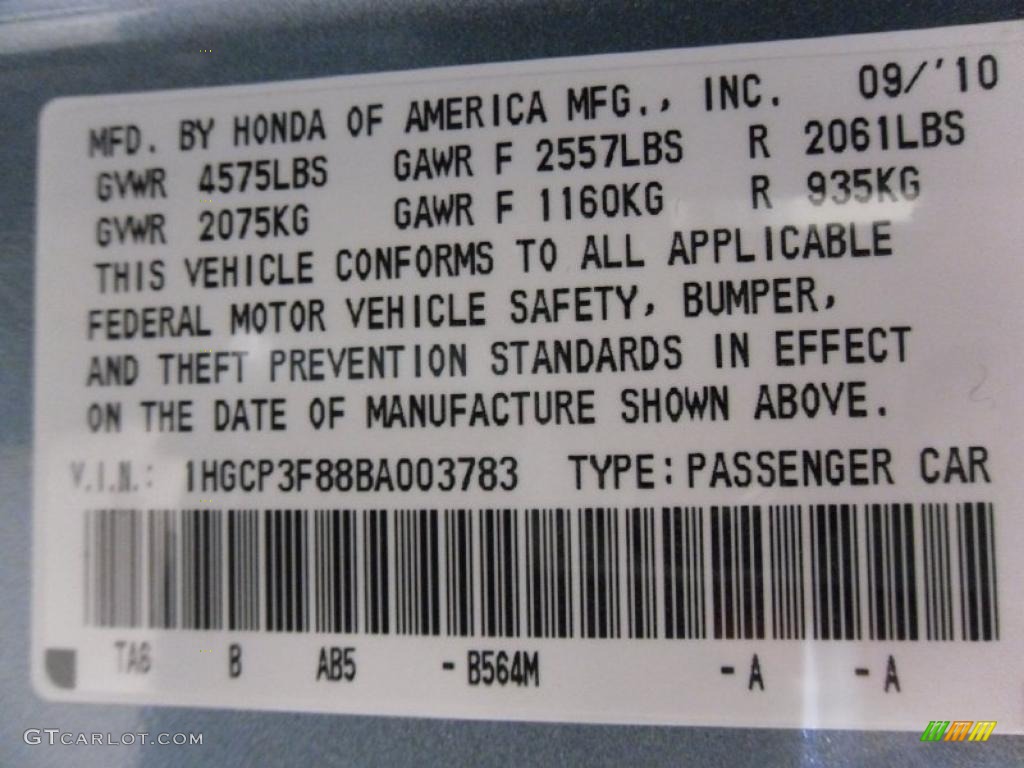 2011 Accord Color Code B564M for Celestial Blue Metallic Photo #37912793