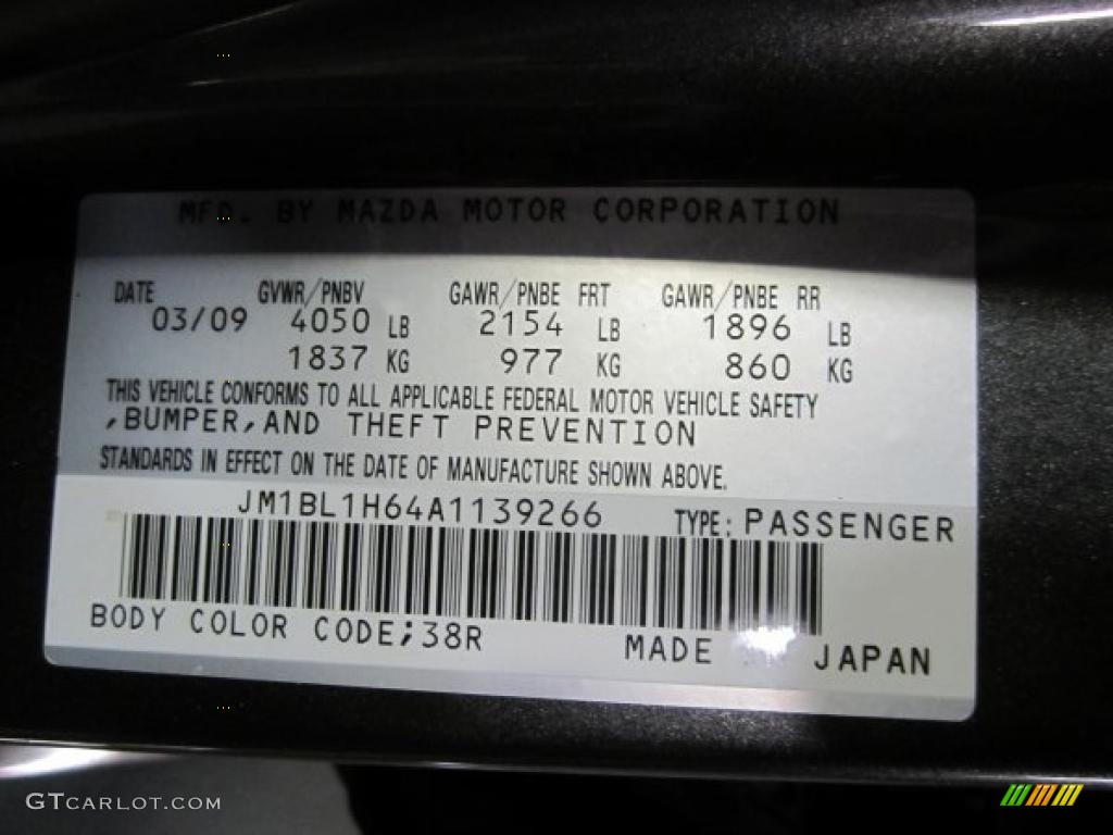 2010 MAZDA3 Color Code 38R for Graphite Mica Photo #37913305