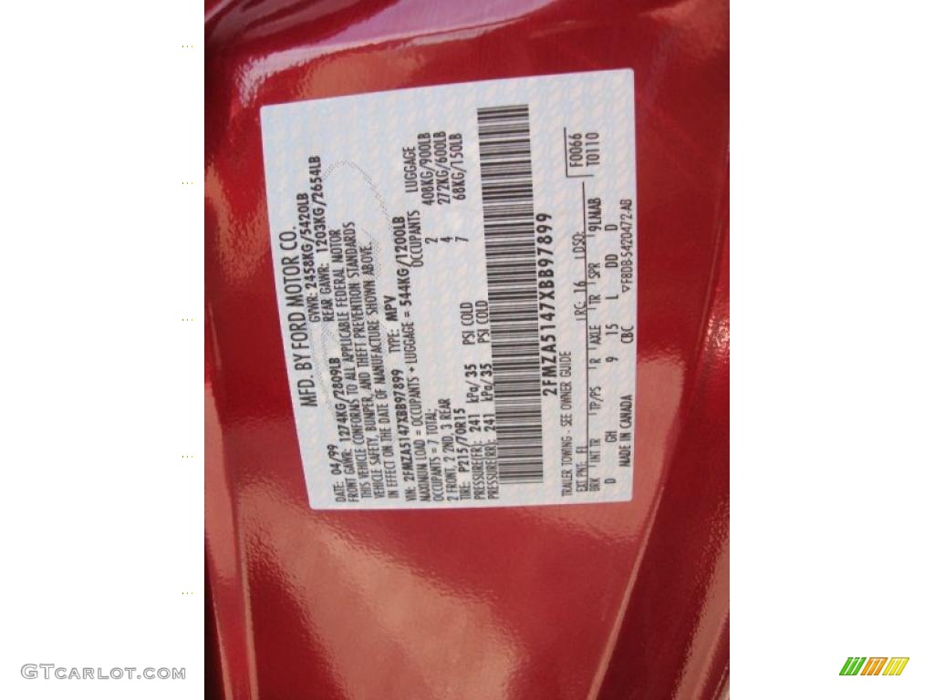 1999 Windstar Color Code FL for Toreador Red Metallic Photo #37914662