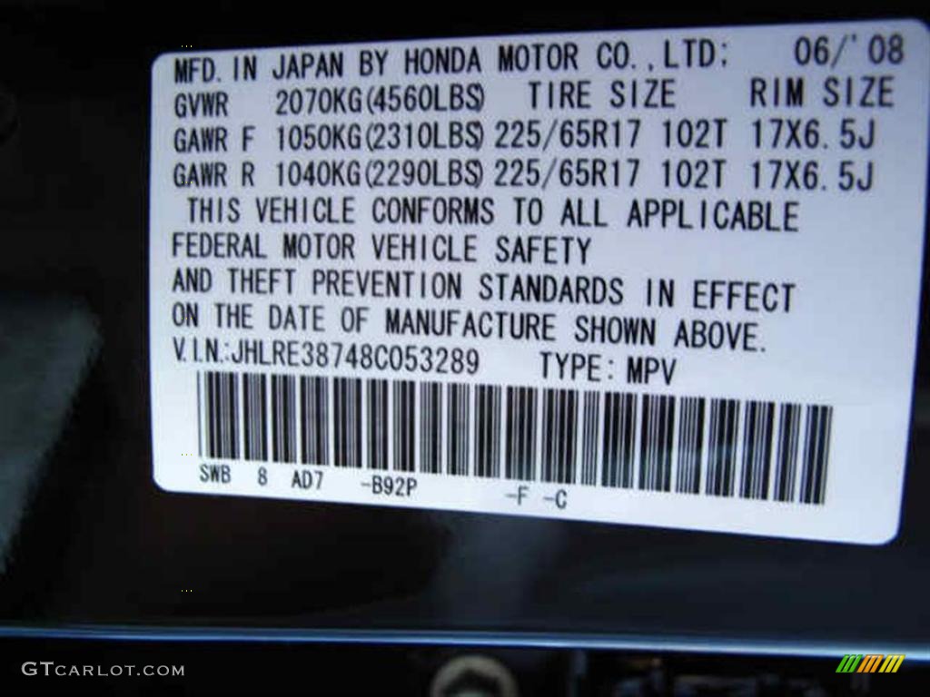 2008 CR-V Color Code B92P for Nighthawk Black Pearl Photo #37915126