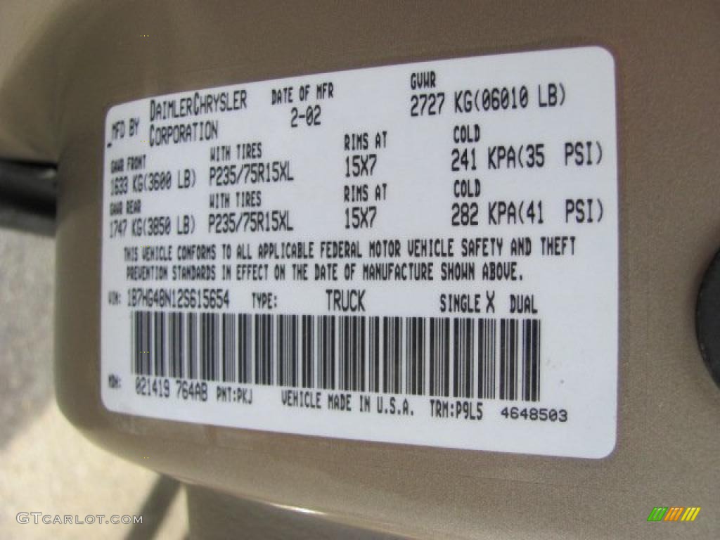 2002 Dakota Color Code PKJ for Light Almond Pearl Metallic Photo #37916966