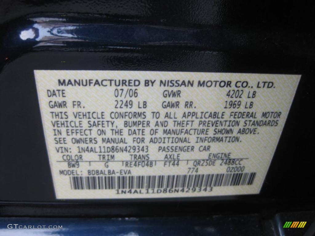 2006 Altima Color Code BW9 for Majestic Blue Metallic Photo #37917710