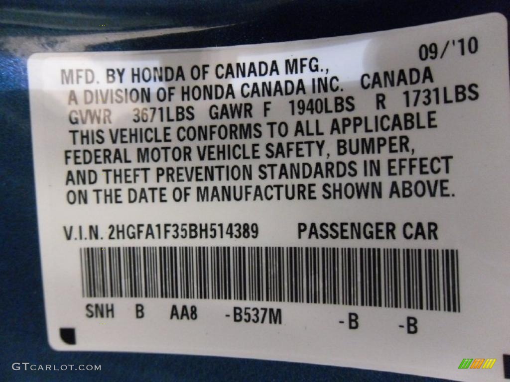 2011 Civic Color Code B537M for Atomic Blue Metallic Photo #37917786