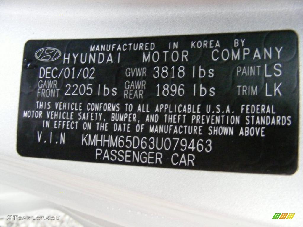 2003 Tiburon Color Code LS for Super Silver Photo #37918006