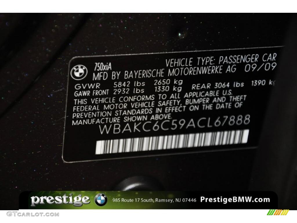 2010 BMW 7 Series 750i xDrive Sedan Info Tag Photo #37922446