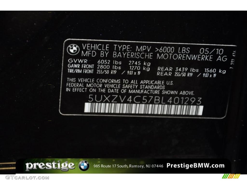 2011 BMW X5 xDrive 35i Info Tag Photo #37922726